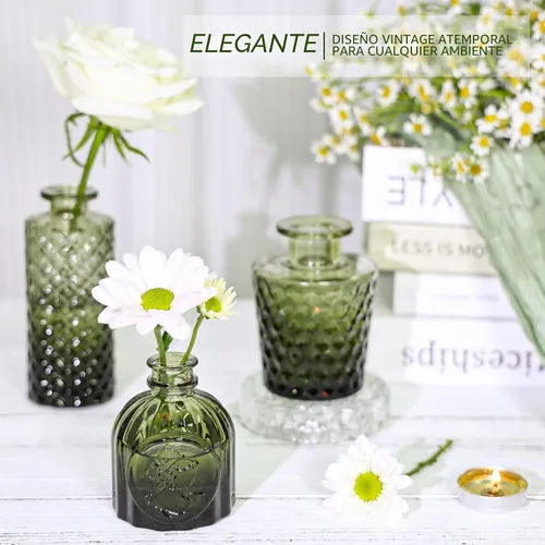 Miniatura 5 de SUPMIND Juego de 12 jarrones de cristal, pequeños jarrones de flores verdes para centros de mesa a granel, mini jarrón vintage para boda, hogar