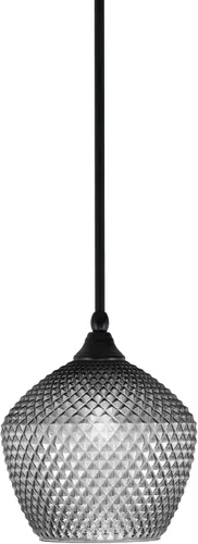 Miniatura 260 de Toltec Lighting Tallo Colgado Mini colgante, acabado de cobre negro, 3.5" cuadrado humo burbuja vidrio