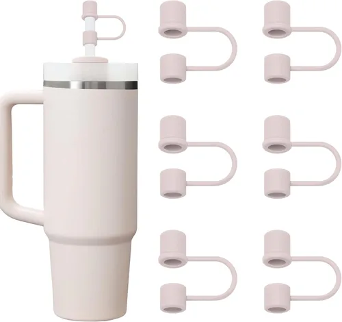 Miniatura 8 de 6 tapas de silicona para popotes compatibles con vaso Stanley de 30 y 40 onzas con asa, tapones de 10 mm, tapas para popotes a prueba de polvo Blanco
