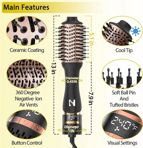 Miniatura 5 de Nicebay Cepillo secador de pelo, cepillo secador de pelo para mujer, estilo rápido, cepillo de soplado de un solo paso con pantalla