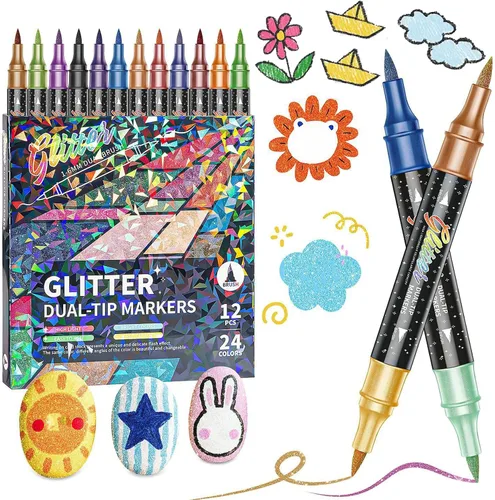 Marcadores de pincel con efecto de purpurina de 24/48/72/96 colores, marcadores de purpurina para adultos, marcadores metálicos de doble punta para
