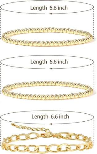 Miniatura 2 de Pulseras con cuentas de oro y eslabones de cadena chapadas en oro de 14 quilates para mujer, refinadas, ajustables