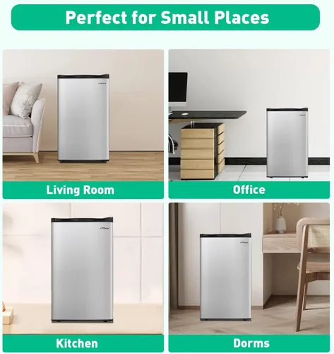 Miniatura 6 de Mini refrigerador de 3.2 pies cúbicos con congelador, refrigerador compacto con puerta reversible, patas ajustables, control de termostato