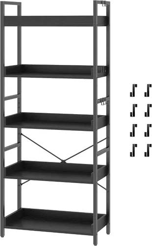 Miniatura 10 de HCHQHS - Estantería de 4 niveles, estantería industrial ajustable, estantería alta vertical, estanterías abiertas de madera y metal negro