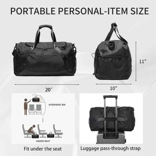 Miniatura 5 de Bolsa de gimnasio para mujeres y hombres, bolsa de lona para viajes con compartimento para zapatos y bolsillo húmedo, bolsa pequeña de mano