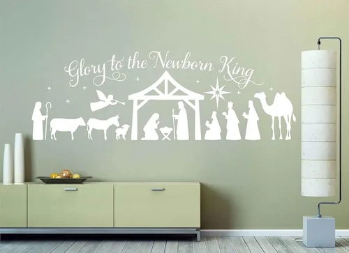 Miniatura 6 de Pegatinas de pared de Feliz Navidad Gloria al Rey Recién Nacido Belén Escena DIY Navidad Decoración de vacaciones LL2421 (negro)