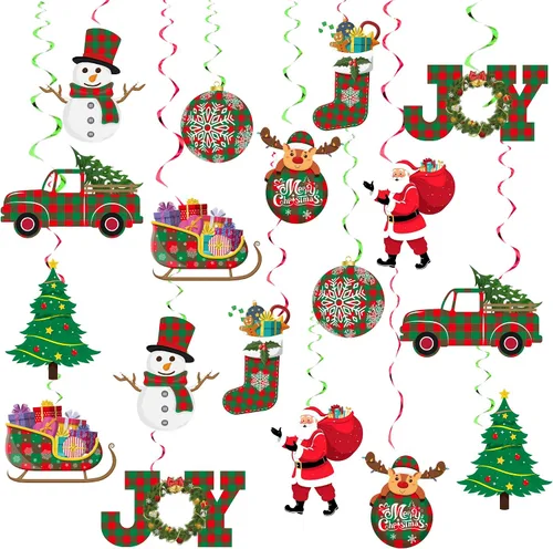 36 piezas de decoraciones navideñas de bricolaje, remolinos colgantes de Papá Noel, bolas de Navidad, remolinos de techo de Navidad para