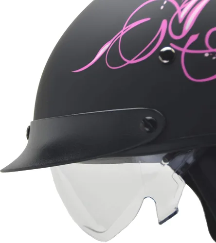Miniatura 14 de Vega Warrior Casco de media cara para motocicleta con protector solar/Tamaño ajustable DOT Casco de calavera de media cara para bicicleta, crucero