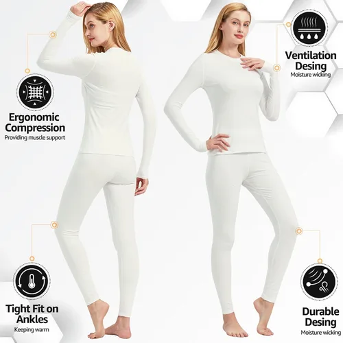 Miniatura 2 de UNIQUEBELLA Conjunto de ropa interior térmica para mujer, conjunto de capa base larga para mujer, conjunto de ropa interior atlética