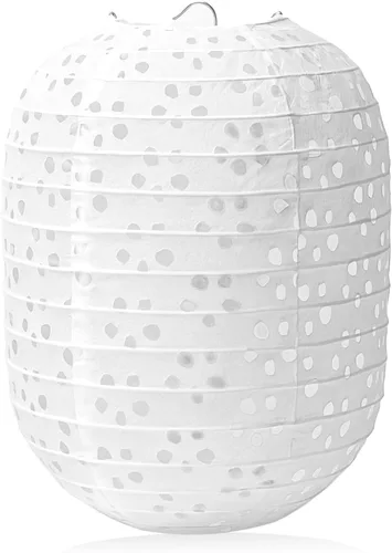 Paquete de 12 linternas de papel blanco decorativas chinas, japonesas, colgantes, decoración de fiesta, lámparas huecas ovaladas de 6.3 pulgadas