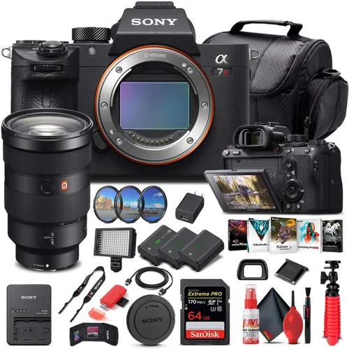 Sony Cámara digital sin espejo Alpha a7R III (solo cuerpo) ILCE7RM3/B + lente Sony FE de 0.945-2.756 in + tarjeta de memoria de 64 GB + 2 baterías