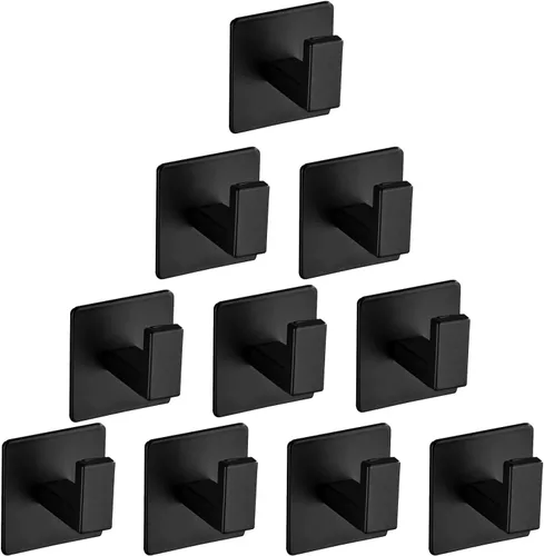 Miniatura 14 de Ganchos para Toallas de Baño, Paquete de 2 Ganchos Cuadrados Autoadhesivos para Abrigos, Gancho Resistente para Bata Sin Perforación, Colgador