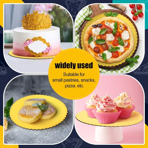 Miniatura 6 de Nuenen 50 tableros dorados de 12 pulgadas para tartas, cartón, desechable, recubiertos, placas de círculos de cartón, base festoneada