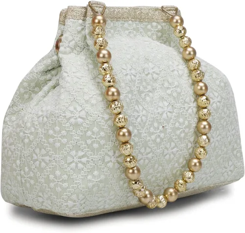 Miniatura 2 de Bolso Potli de seda bordado de diseño étnico indio con perlas de Batwa