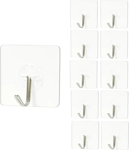 Ganchos adhesivos de pared, ganchos resistentes para 22 libras, ganchos de pared transparentes sin taladrar para vidrio de azulejos, impermeables y