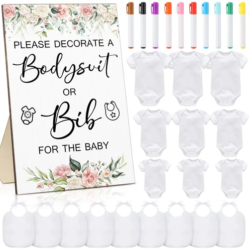 Miniatura 14 de Roowest 35 Piezas Baberos para Baby Shower Juegos Diseño Letrero de Madera para Juego de Fiesta de Baby Shower DIY Letrero de Body 15 Baberos