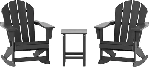 Miniatura 4 de WestinTrends Malibu - Juego de 3 sillas mecedoras Adirondack de polietileno para exteriores y patio con mesa auxiliar (2 plazas), color gris