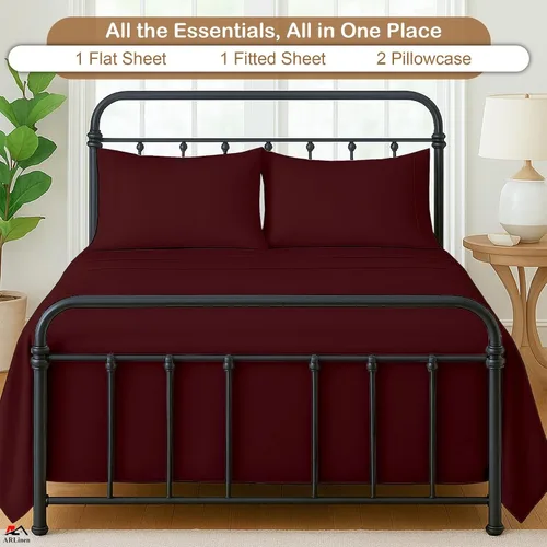 Miniatura 5 de ARlinen Juego de sábanas para autocaravana (48 x 75) tamaño matrimonial 3/4, color burdeos sólido de hasta 8-10 pulgadas de profundidad, para cama