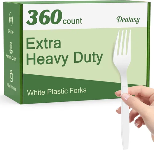 Miniatura 9 de Dealusy 360 tenedores de plástico transparente extra resistentes, desechables, sin BPA, resistentes al calor, tenedores desechables sólidos