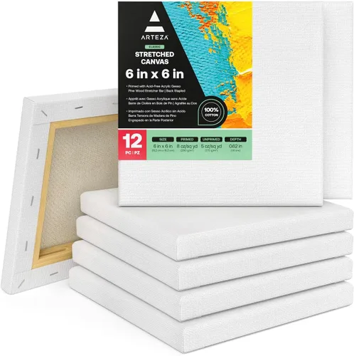 Miniatura 8 de ARTEZA Lienzo estirado, 5 x 7 pulgadas, paquete de 12, lienzo blanco en blanco para pintura para pinturas acrílicas, óleo y gouache
