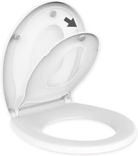 R&T Asiento de inodoro redondo con asiento de entrenamiento para ir al baño integrado, asiento de cierre lento para niños y adultos, fácil de