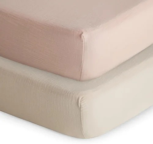 Miniatura 19 de mushie Sábana bajera ajustable de muselina extra suave 192 hilos 28 x 52 pulgadas (natural)