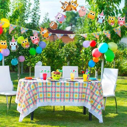Miniatura 4 de 4 coloridas pancartas de cumpleaños con diseño de búho, decoraciones de fiesta temática para baby shower y fiestas de cumpleaños