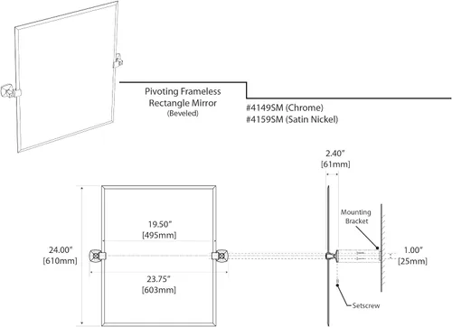 Miniatura 3 de Gatco 4149SM Jewel Espejo rectangular sin marco, cromo, 24 pulgadas de alto