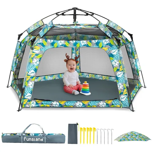 Tienda de campaña desplegable para bebés, tienda de campaña para exteriores e interiores para playa con toldo, bolsa de viaje, patio de juegos Bosque