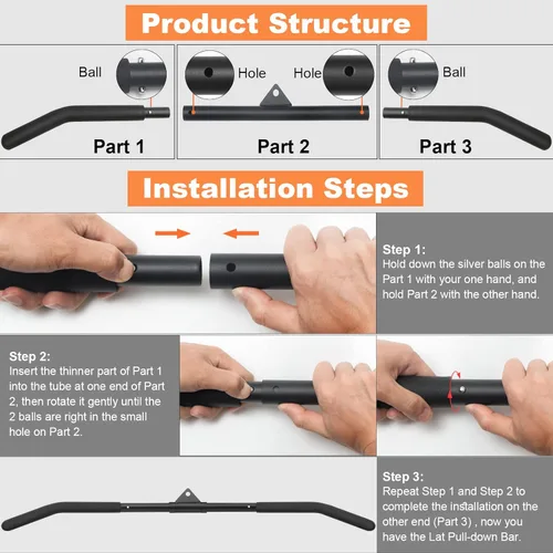 Miniatura 2 de SERTT Barra de Jalón LAT de 39.37 Pulgadas para Máquina de Cable con Polea, Barra de Presión para Curl de Tríceps con Mango de Goma, Accesorios