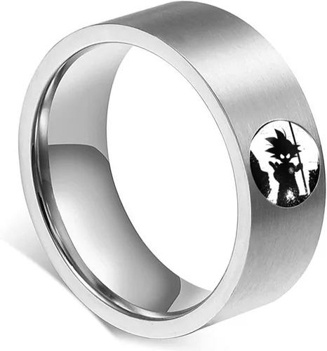 YWDREAM Anillos de anime para hombres, joyería de anime, anillo giratorio de acero inoxidable negro, tamaño 6 a 13, Acero inoxidable, Resina