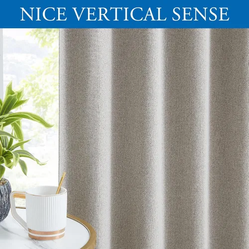 Miniatura 9 de Beauoop Cortinas de lino 100% opacas de 96 pulgadas de largo, 2 paneles para dormitorio, sala de estar, gris pardo con parte trasera blanca