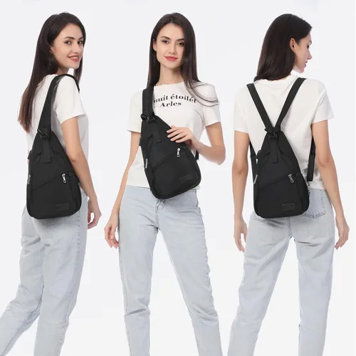 Miniatura 4 de LOVEVOOK - Mochila de bandolera para mujeres, casual, de nylon, para viajes, al hombro, mochila de senderismo Casual Daypack, Nylon, Travel, Negro