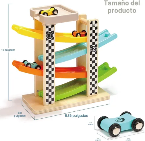 Miniatura 6 de Juguetes para niños de 1 a 2 años, regalos para niños y niñas, pista de carreras de madera, carrera, carrera, carrera, carrera, carrera, con 4 mini