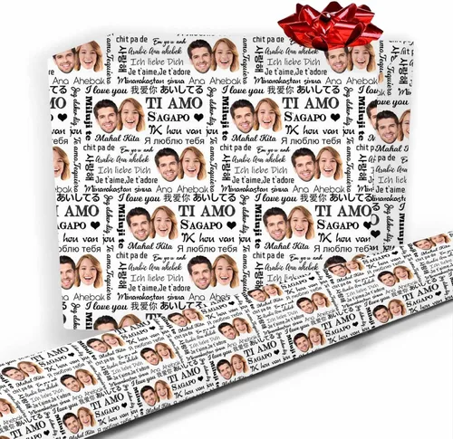 Miniatura 18 de Papel de regalo personalizado, divertido papel de regalo para cara, foto, nombre, Día del Padre, rollo de regalo para papá, hombres, mujeres, niños