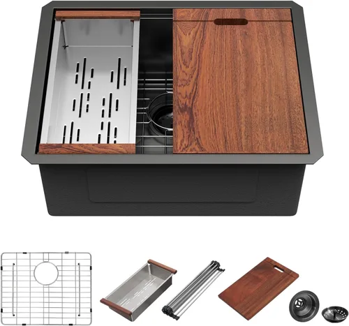 Miniatura 19 de Mocoloo Fregadero de barra de montaje inferior de 15 pulgadas, fregadero de cocina pequeño de 15 x 15 pulgadas, calibre 18, de acero inoxidable