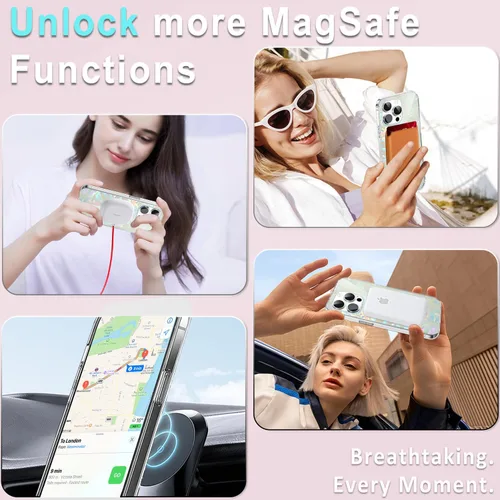 Miniatura 3 de Funda MagSafe para iPhone 15 Pro para mujeres y niñas, funda magnética iridiscente con purpurina iridiscente de ópalo perlado
