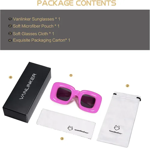 Miniatura 8 de VANLINKER Lindas gafas de sol cuadradas infladas para mujeres y hombres, gafas gruesas retro con marco grueso divertido máscara sombras VL9733