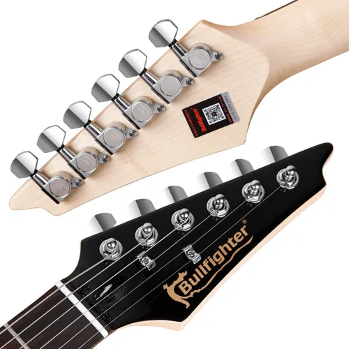Miniatura 2 de Bullfighter - Kit de guitarra eléctrica de tamaño completo de 39 pulgadas, 6 cuerdas extra, púas, estuche, correa para hombro, cable (D170) (negro)