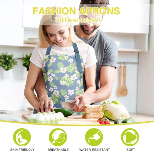 Miniatura 6 de BOUMUSOE Paquete de 3 delantales florales con bolsillo, delantales para mujer, impermeables, ajustables, para cocina, jardinería