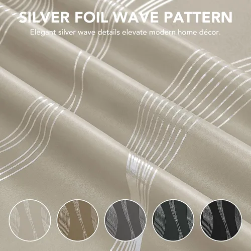 Miniatura 3 de Deconovo Beige Blackout Curtains 42" W x 45" L - Silver Wave Foil Print Thermal Insulated Grommet Curtain Panels for Bedroom, Set of 2 (6 Grommets)