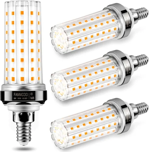 FanNicoo Bombillas LED E12, bombillas de maíz LED de 20 W, equivalen a 150 W, 2500 lúmenes, 3000K luz blanca cálida, bombillas LED de candelabro no