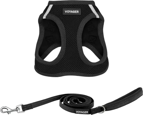 Combo de arnés de malla Voyager Step-in Air para todo clima y correa reflectante para perro de 5 pies con mango de neopreno, para cachorros de razas