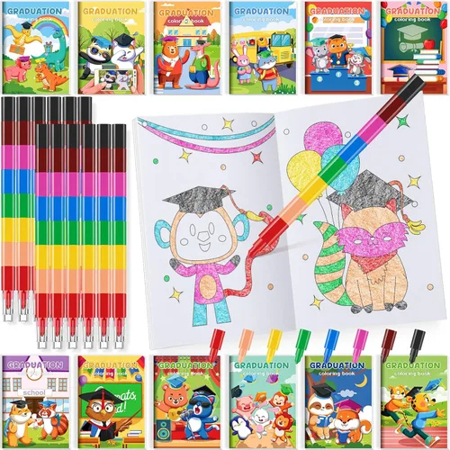 Miniatura 41 de BenLouis 24 mini libros para colorear del espacio exterior para niños con 24 crayones apilables, regalos de fiesta de astronautas, libros