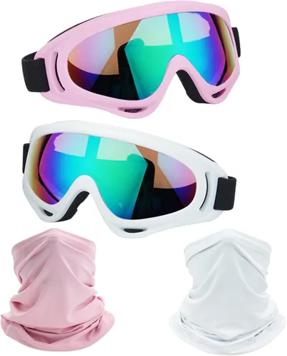 Miniatura 8 de LJDJ Gafas de motocicleta, paquete de 2 unidades, para motocross, ATV, motocross, senderismo, protección con 2 unidades de máscara bandana