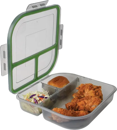 Miniatura 14 de MyGo Container - Contenedor pequeño de 3 compartimentos para llevar, 8" x 8" x 2-1/2", reutilizable, apto para microondas, certificado NSF
