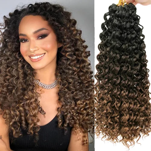 Miniatura 18 de 8 Paquetes de Cabello Rizado con Ganchillo GoGo, Cabello Rizado con Ganchillo para Mujeres Negras, Trenzado de Onda Profunda, Cabello Sintético
