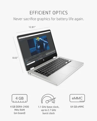 Miniatura 3 de HP - Laptop Chromebook x360 14a 2 en 1, Intel Pentium Silver N5000, 4 GB RAM, 64 GB eMMC, pantalla HD de 14", Chrome OS, cámara web, micrófonos