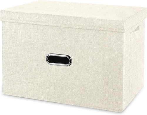 Miniatura 19 de Papeleras grandes plegables de tela de lino, con tapa y asas extraíbles, organizador de cajas de almacenamiento lavables, cubos con cubierta