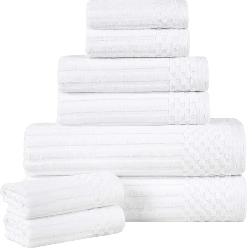 Miniatura 23 de Superior Juego de 6 toallas de algodón sólido y acanalado, toallas de cara de 13 x 13 pulgadas, toallas de mano de 16 x 28 pulgadas, toallas de baño